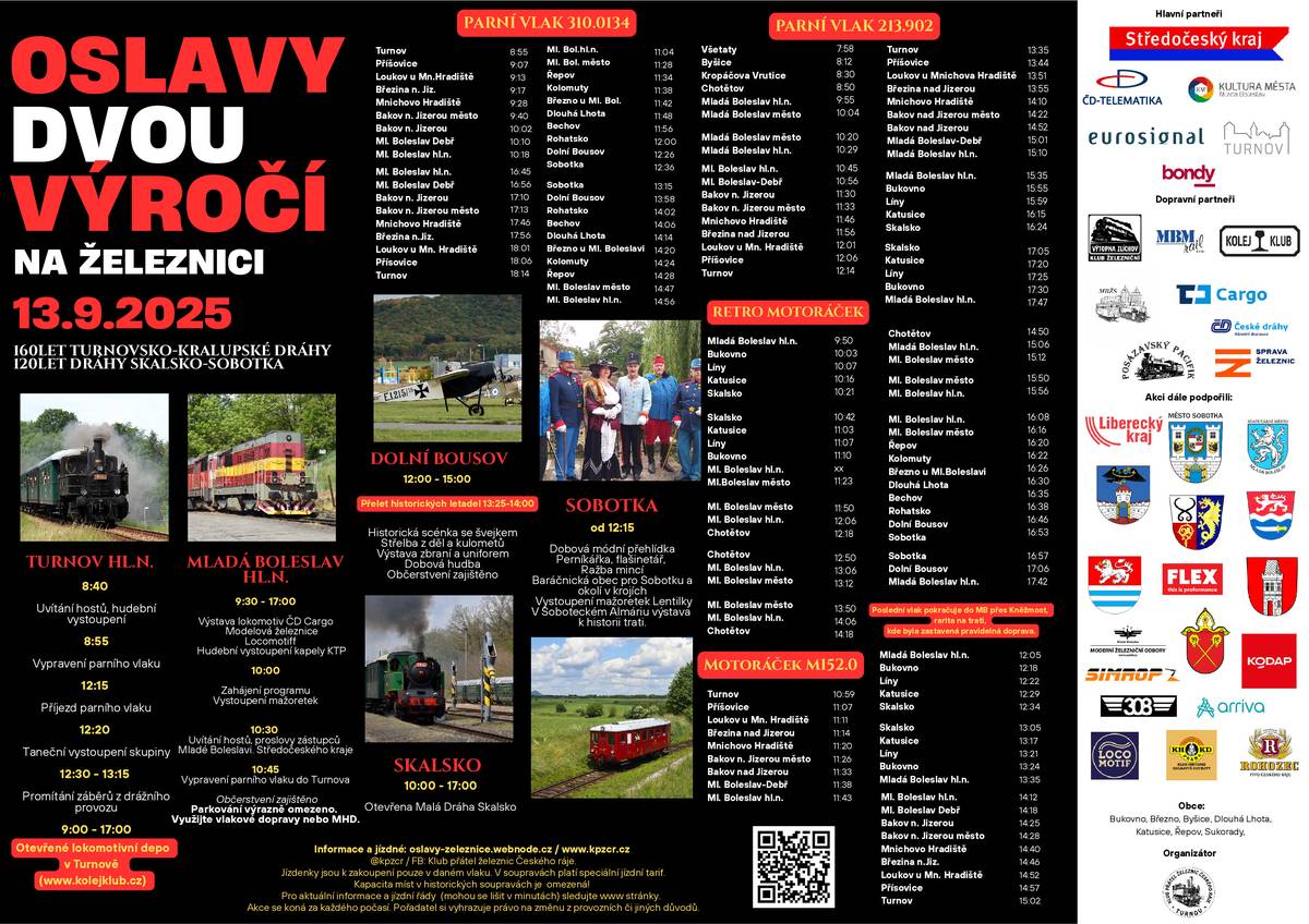 Oslavy 120 let žel. tratě MB–Sobotka a průjezd parní lokomotivy proběhnou na nádraží v Dolním Bousově 13. září od 12 do 15 hodin. Průjezd vlaku zajišťuje Klub přátel železnic Českého ráje. Vlak zde bude stát od 13.25 do 13.58 hod. a bude vyjíždět ze Sobotky v 13.15. Město připravilo se spolkem SPVH 2013 doprovodný program, na kterém vojáci v dobovém oblečení C/K Rakousko předvedou hranou scénku se Švejkem, jak zastavil vlak pomocí záchranné brzdy. Během oslav bude k vidění také 5 historických letadel z muzea Metoděje Vlacha.  NÁLET A BOMBARDOVÁNÍ VLAKU - PYROTECHNIKA, letecký souboj, obrněnec Romfell, střelba z děla C/K Skalička - výstava zbraní a uniforem z dob Rakousko-Uherského císařství, OBLEČENÍ VOJÁCI C/K Rakousko nebo dobový civil. Vše za doprovodu dobové reprodukované hudby.          Občerstvení pro účinkující v dobových uniformách zajištěno.