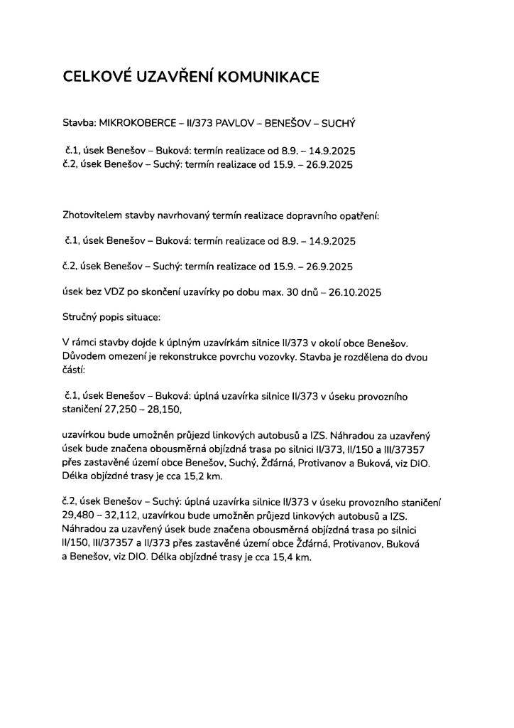CELKOVÉ UZAVŘENÍ KOMUNIKACE