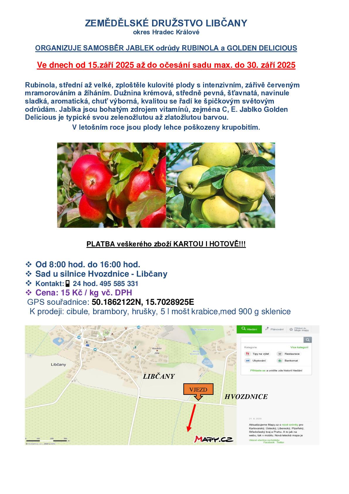 Samosběr probíhá od 15.9.2025