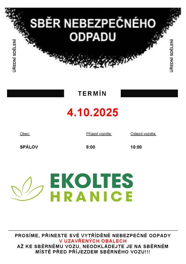 sobota 4.10.2025  od 8:00 - 10:00 hod.