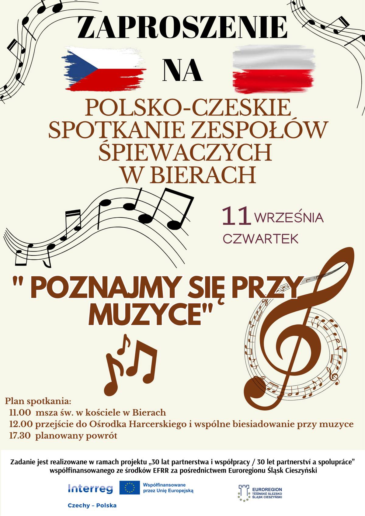 STÁLE MÁME VOLNÁ MÍSTA! Partnerská obec Godów zve všechny zájemce (nejen seniory) na krásný jednodenní výlet do Polska-Biery, který se uskuteční příští týden ve čtvrtek 11. září!    Čekají nás folklórní soubory z české i polské strany, hudba, radost, smích a především příjemné setkání s polskými přáteli v přátelské a neformální atmosféře. Žádné formality, žádné obleky – stačí pohodlné oblečení a dobrá nálada!     Stačí se přihlásit a být součástí krásného zážitku Doprava je zajištěna – autobus vás vyzvedne na hraničním přechodu v Golkowicích v 9:45 a po skončení akce vás odveze zpět na toto místo Pro přihlášení se hlašte na tel.č. 607515986 nebo na email eva.gawlasova@petroviceuk.cz   Těšíme se na společný den plný hudby a tance.