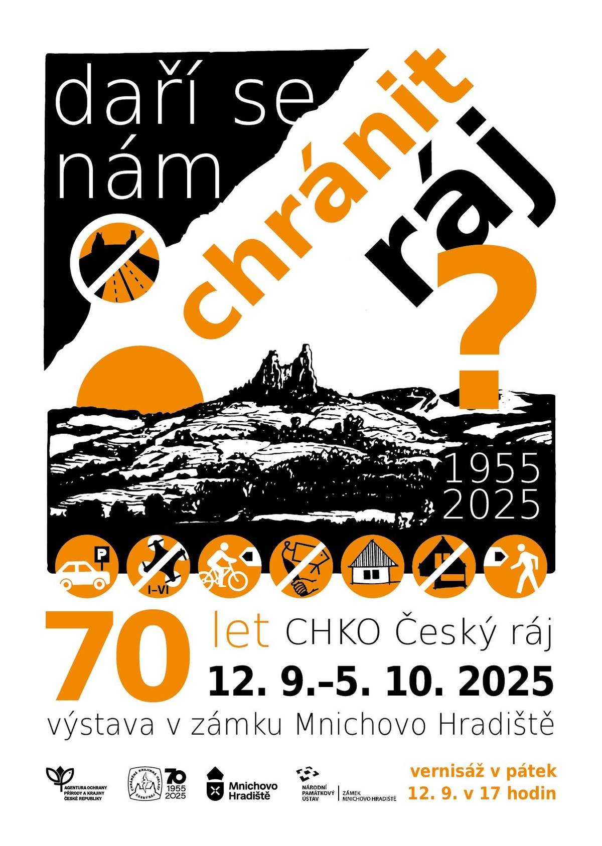 Český ráj, nejstarší chráněná krajinná oblast tehdejšího Československa, byla založena 1. března 1955. I po sedmdesáti letech je Český ráj kouzelnou krajinou plnou pískovcových skalních měst, sopečných vrcholů, šumících lesů, rozkvetlých luk a třpytících se hladin rybníků. Její nedílnou součástí jsou stále ty dechberoucí vyhlídky ale i hluboká údolí se zurčícími říčkami, potoky a nádhernou řekou Jizerou. Krajina, která je po tisíce let obývaná člověkem, který tu vystavěl hrady, zámky a malebné vesnice, je stále rájem.    U příležitosti výročí vyhlášení CHKO Český ráj představuje Sdružení Český ráj výstavu, která bude k vidění na zámku Mnichovo Hradiště od 12. září 2025. Srdečně zveme na páteční vernisáž od 17 hodin!