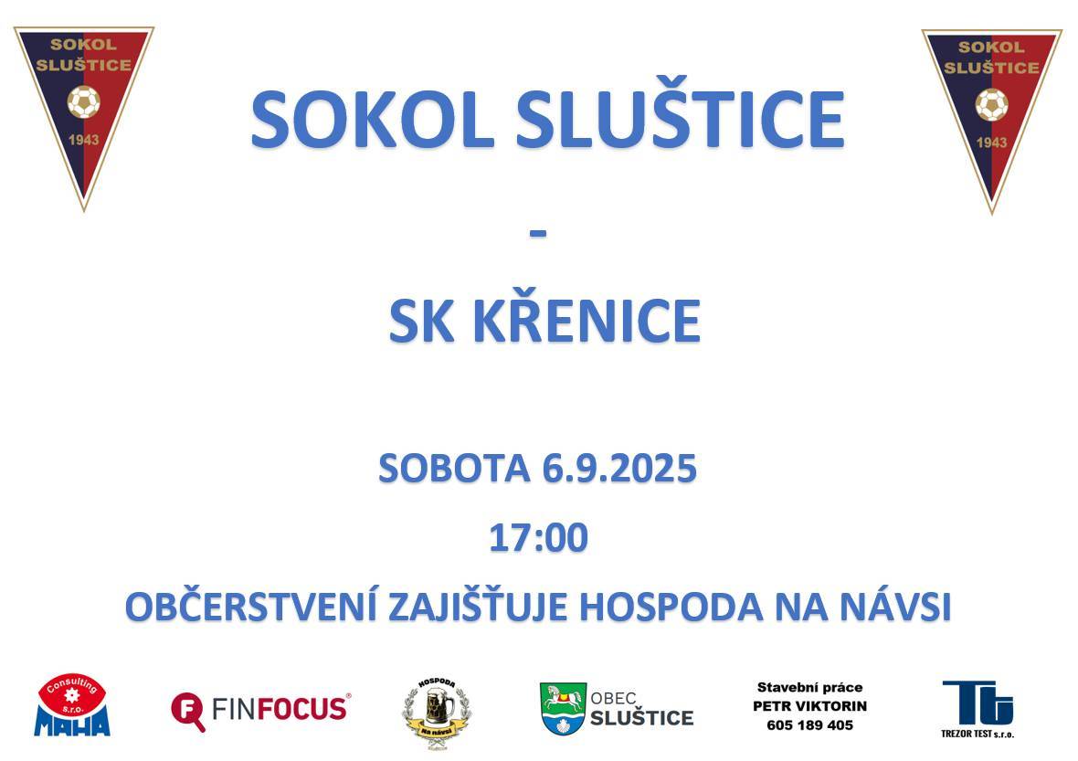 v sobotu 6.9.2025 od 17:00hodin na fotbalovém hřišti ve Slušticích