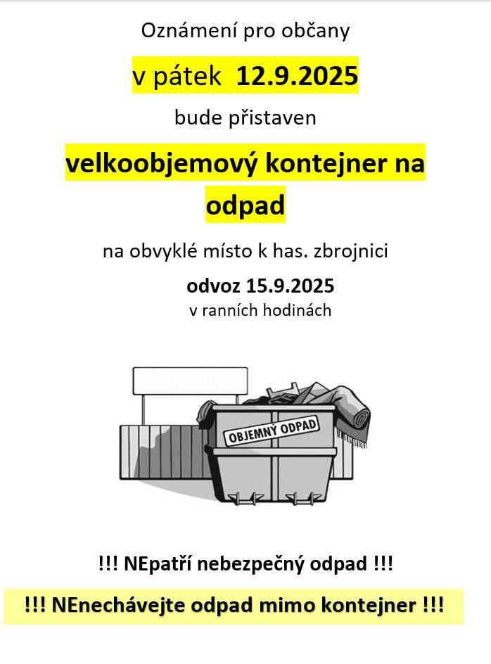 Přistavení VO kontejneru na odpad 12.9.2025