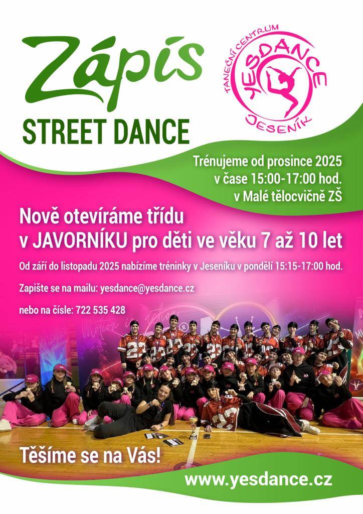 Nově otevíráme třídu v Javorníku pro děti ve věku 7 až 10 let. Od září do listopadu 2025 nabízíme tréninky v Jeseníku v pondělí 15:15 - 17:00 hod.