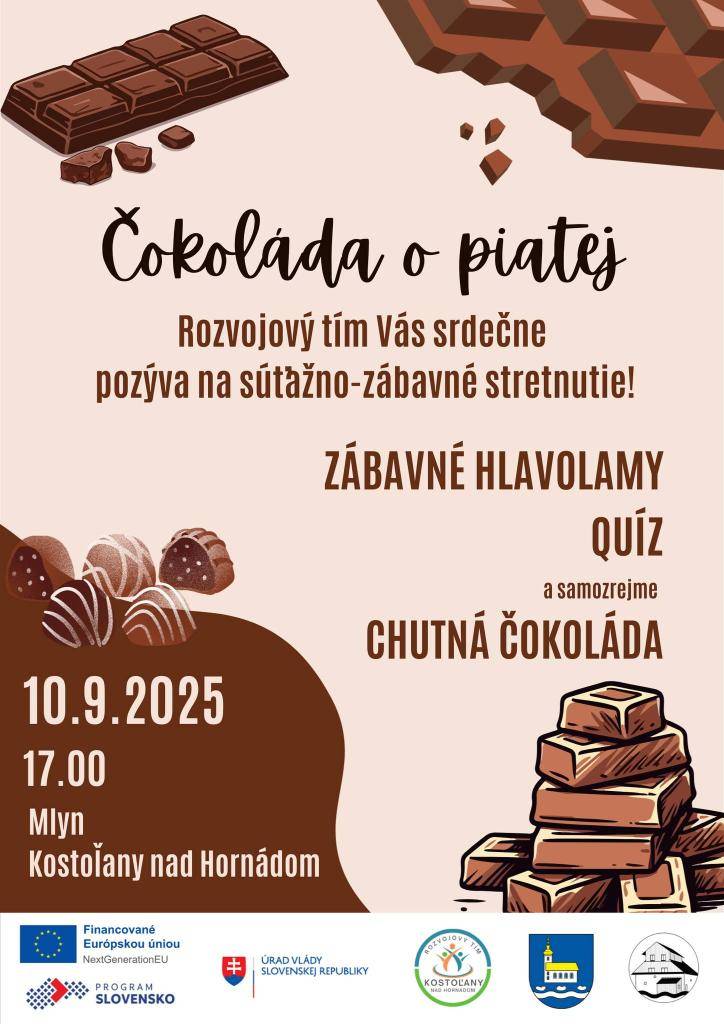 Pozývame Vás na Čokoládu o piatej do mlyna dňa 10.9.2025 o 17.00 hod.