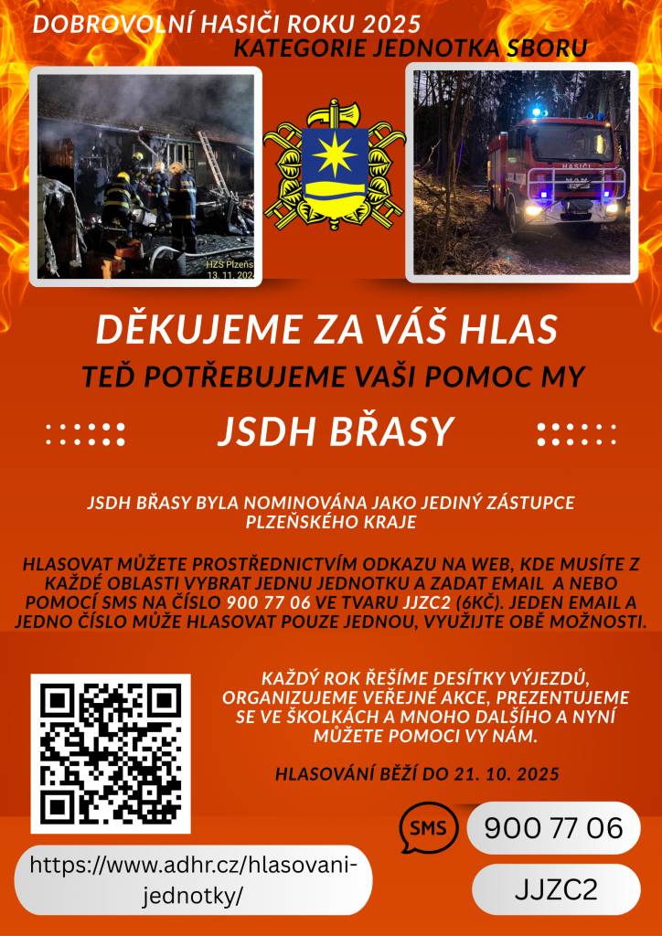 Naše jednotka byla nominována do finále ankety Dobrovolní hasiči roku 2025 v kategorii Jednotka sboru – a jsme jediným zástupcem Plzeňského kraje!
