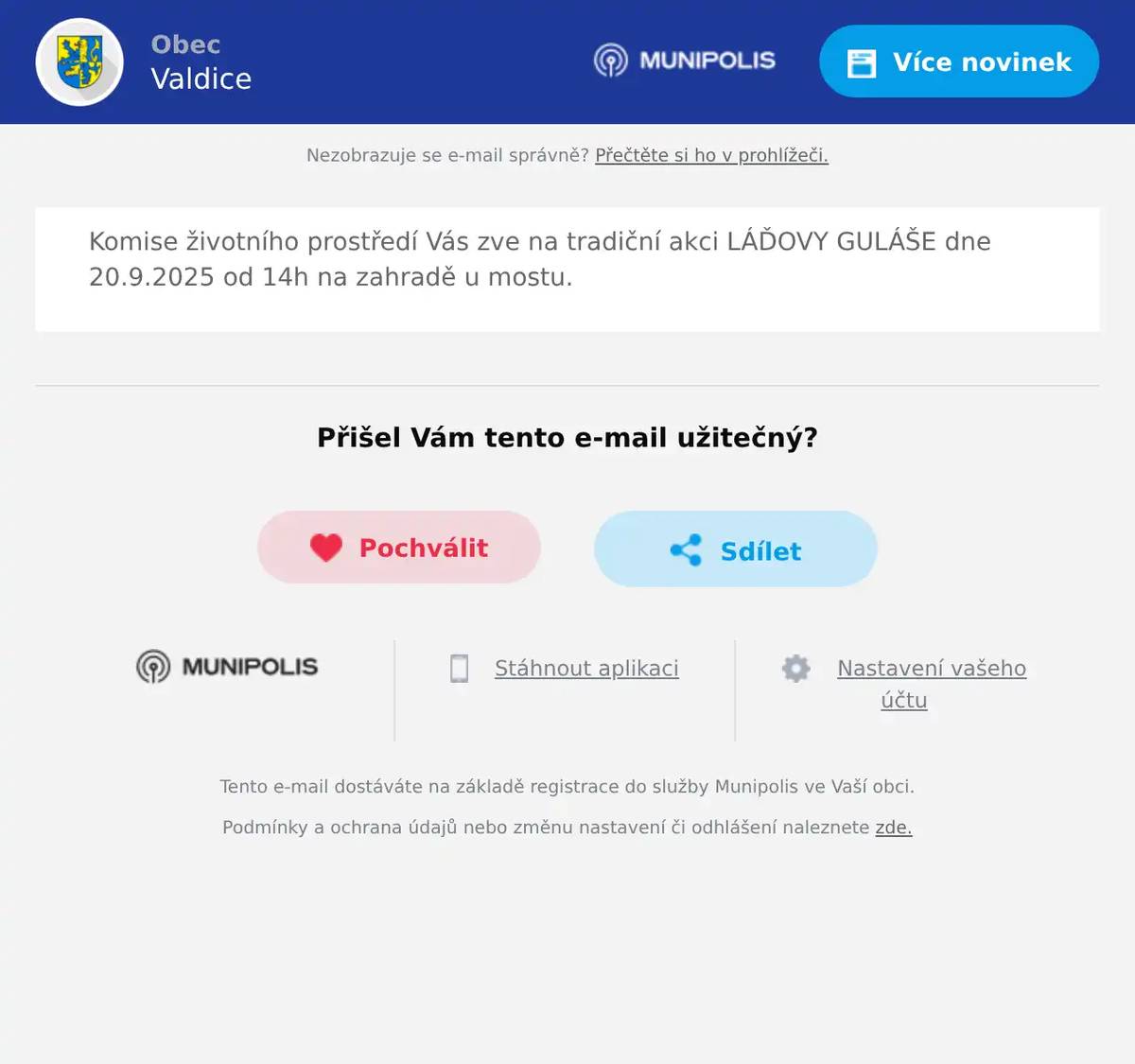 Komise životního prostředí Vás zve na tradiční akci LÁĎOVY GULÁŠE dne 20.9.2025 od 14h na zahradě u mostu.