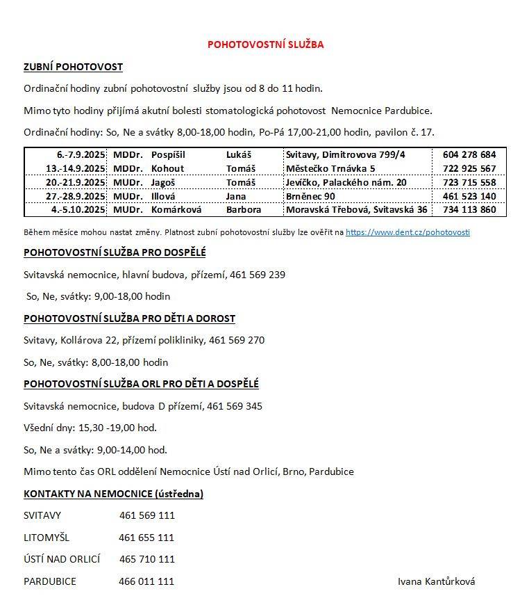 Pohotovostní služba, změny ordinační doby - září 2025: POHOTOVOST.doc ZMĚNY ORDINACÍ.doc