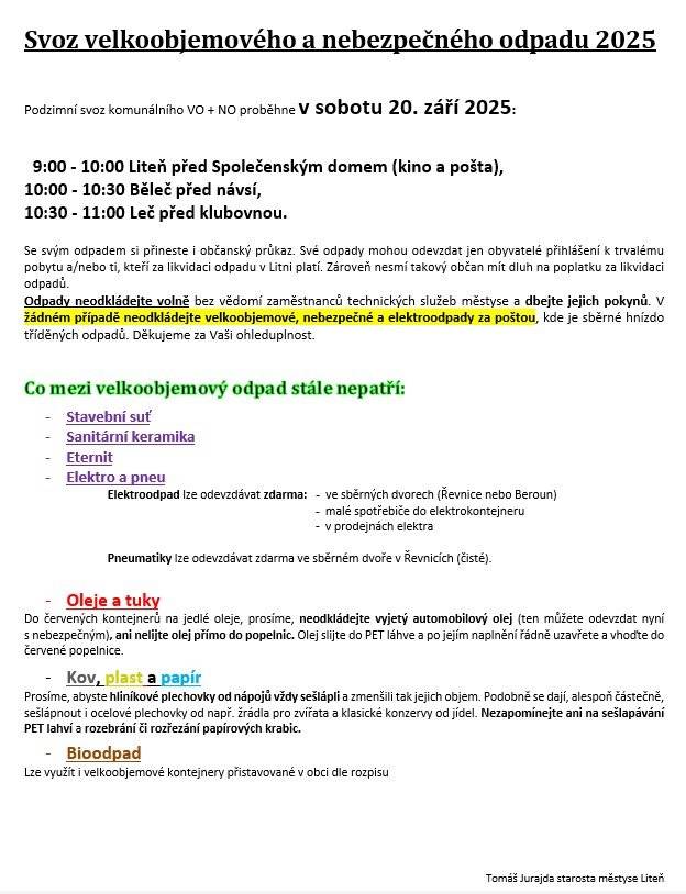 Původní termín je přesunut již na příští víkend kvůli volbám. Více informací v přiloženém letáčku.