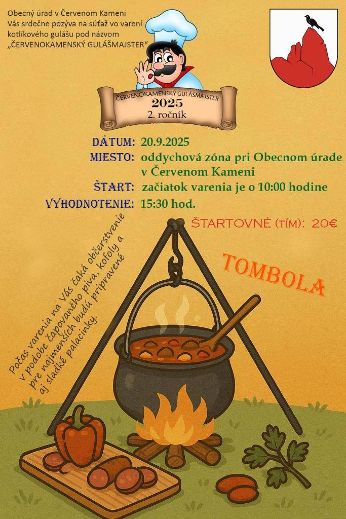 20.09.2025 - oddychová zóna pri Obecnom úrade v Červenom Kameni  začiatok varenia je o 10:00 hod.