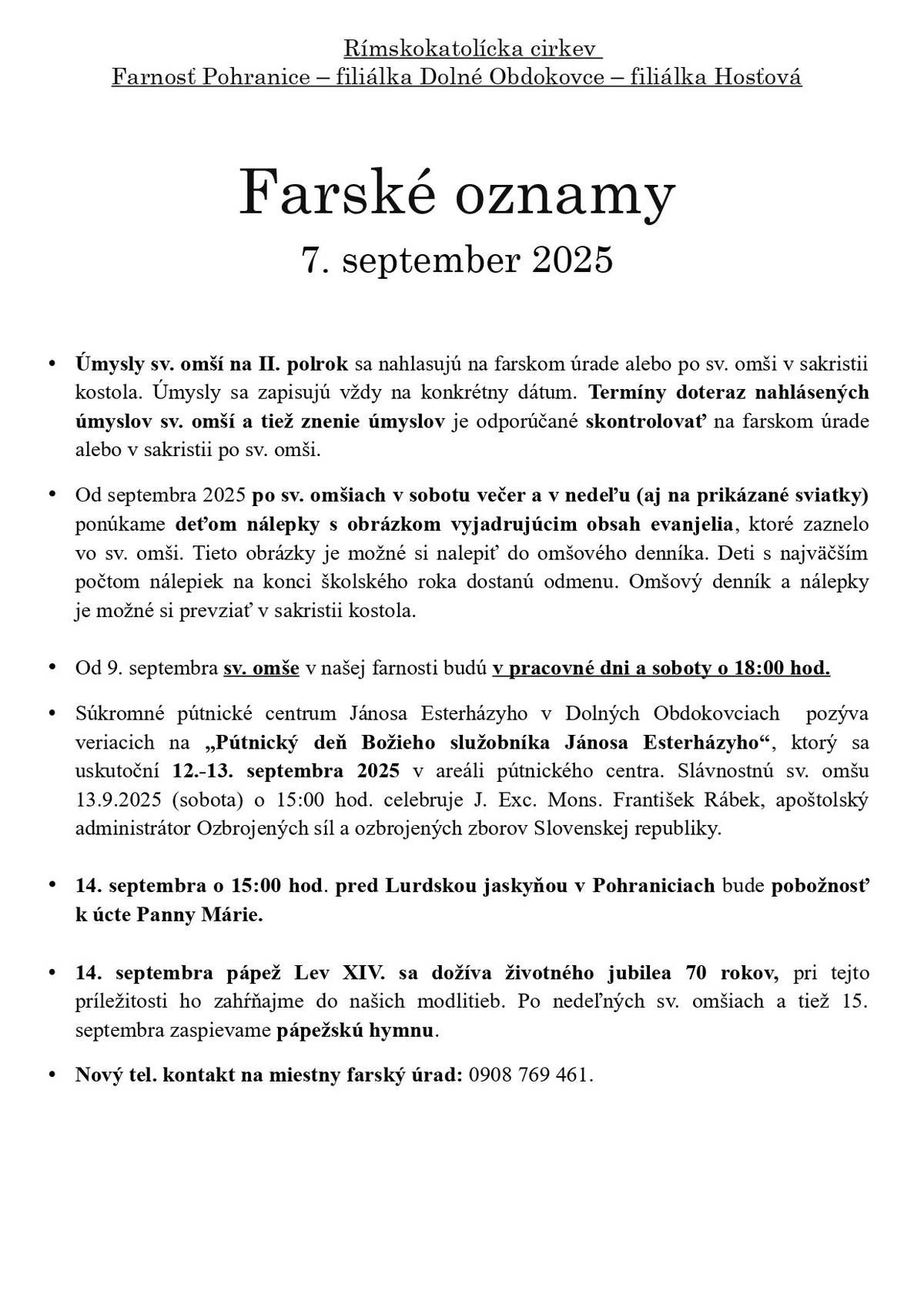 Plébániai hirdetések