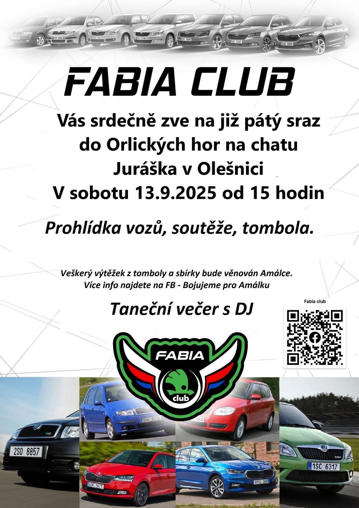 Fabia club Vás srdečně zve na pátý sraz do Orlických hor na chatu Juráška v Olešnici v sobotu 13.9.2025 od 15.00 hod.
