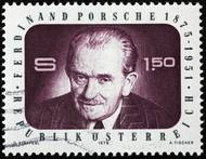 Rakouská poštovní známka Ferdinand Porsche z roku 1975.