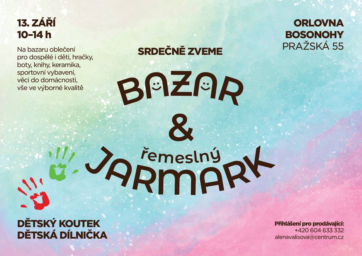 ➡️13. září od 10-14h Vás srdečně zveme na Bazar a řemeslný JARMARK, který se bude konat v Orlovně Bosonohy, Pražská 55.😉 Přijďte si nakoupit nebo něco prodat a udělat si radost, nebo se jen tak potkat.❤️ Občerstvení zajištěno v cukrárně Cukrlenka. Bude připraven i dětský koutek a dílnička pro děti. 🤗🆒