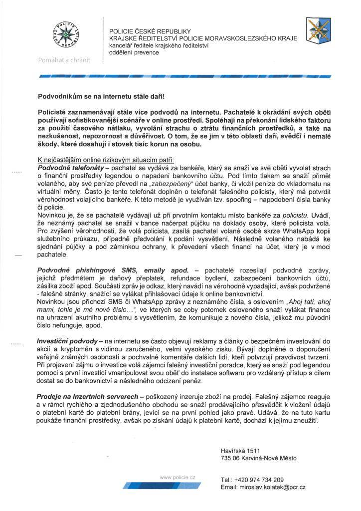 UPOZORNĚNÍ - Policie ČR