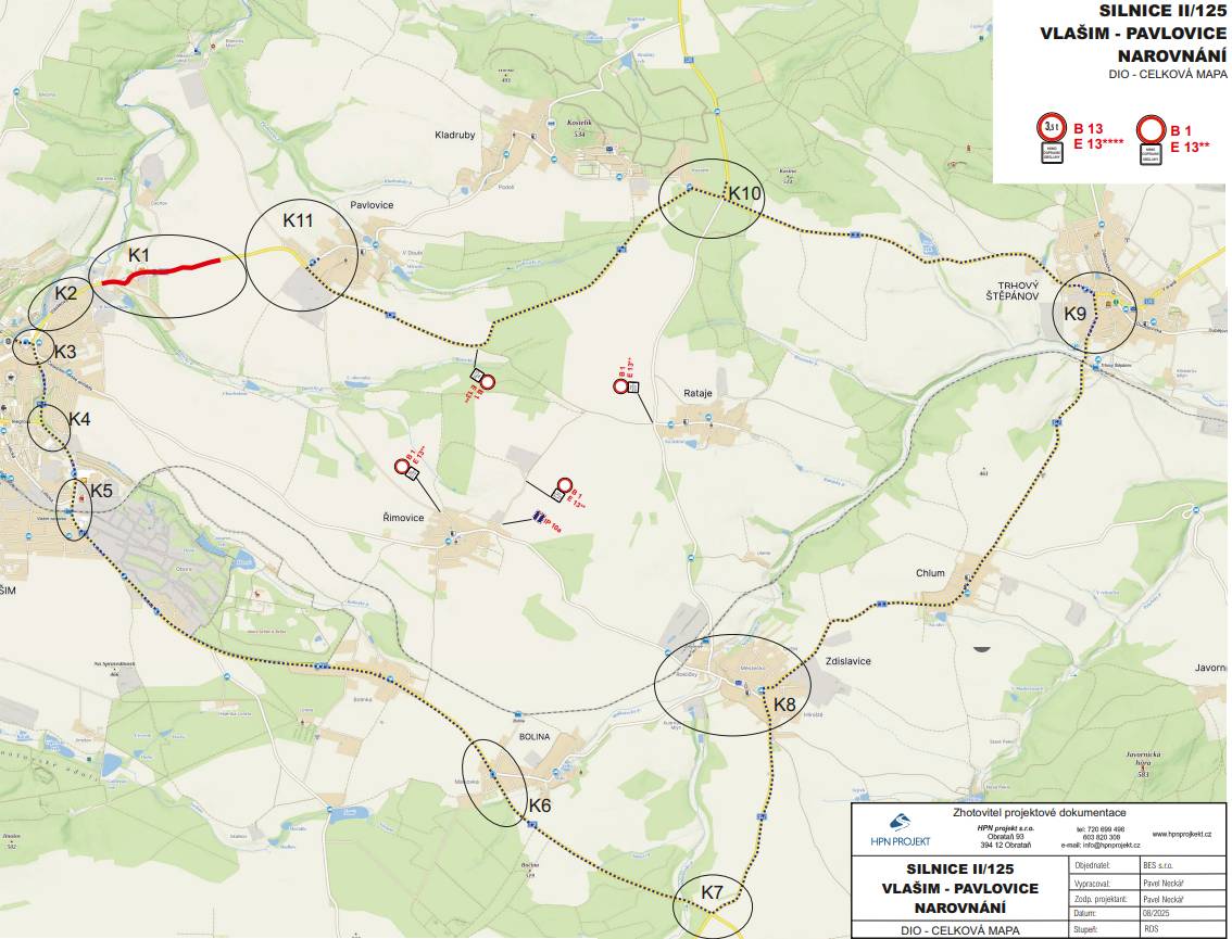 Neoficiální informace k zahájení řízení o povolení úplné uzavírky silnice č. II/125 Vlašim – Pavlovice z důvodu dopravního omezení vyvolané realizací stavby:„Silnice II/125 Vlašim – Pavlovice, narovnání I. etapa“.Uzavírka by měla být od 1.10.2025. Objízdná trasa v příloze. Více na webu obce : www.kladrubyuvlasimi.cz