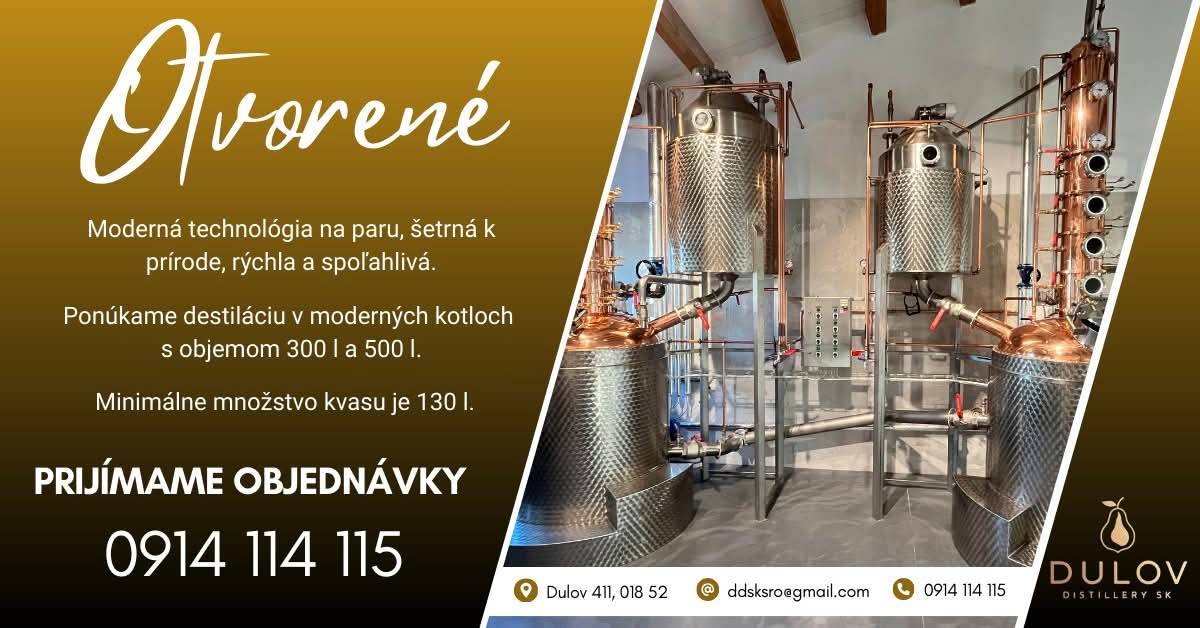 Pálenica Dulov oznamuje, že oficiálne spustila svoju prevádzku.  Objednávky príjma na č.t. 0914 114 115.