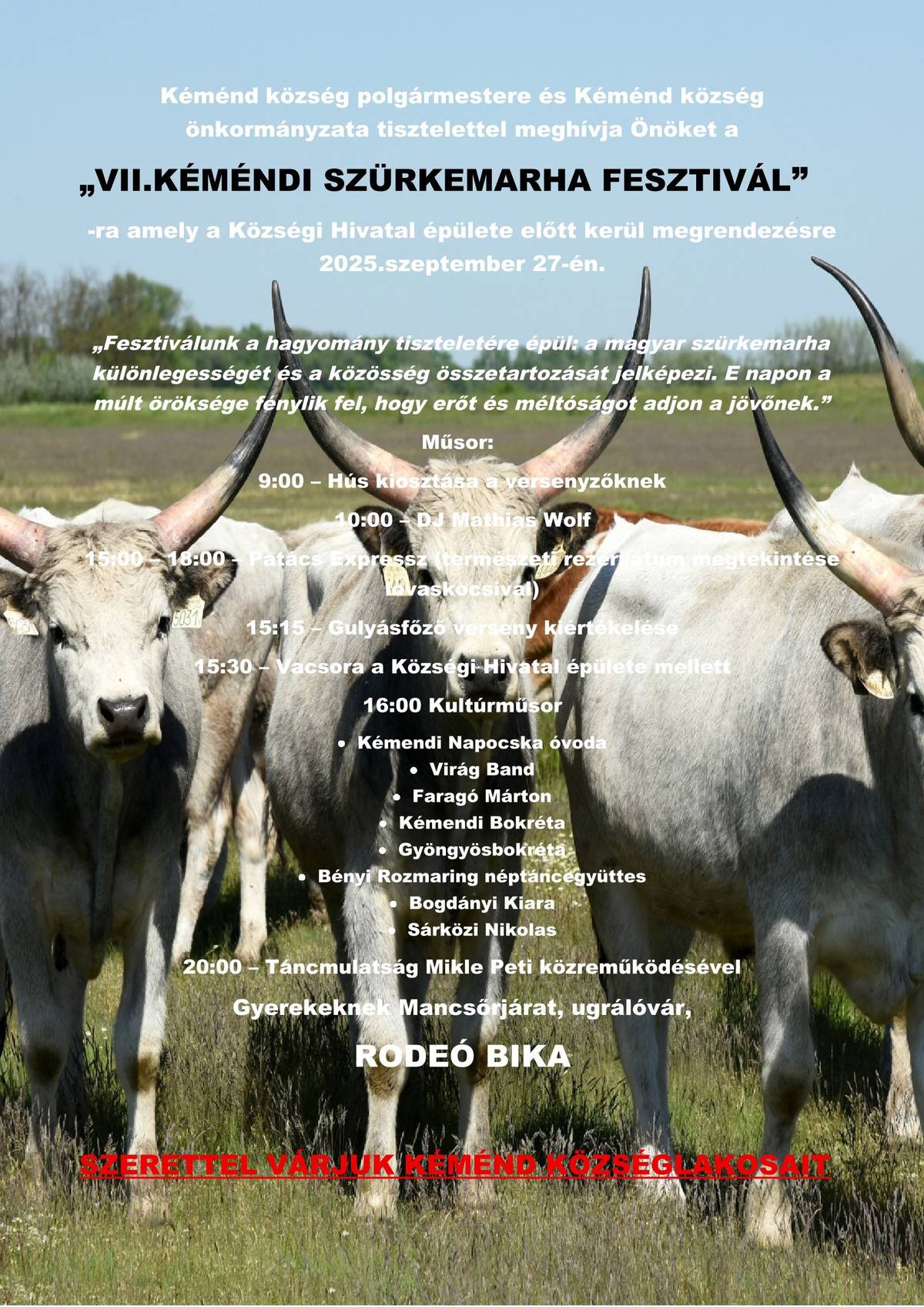 SZERETTEL VÁRJUK KÉMÉND KÖZSÉG LAKOSAIT!