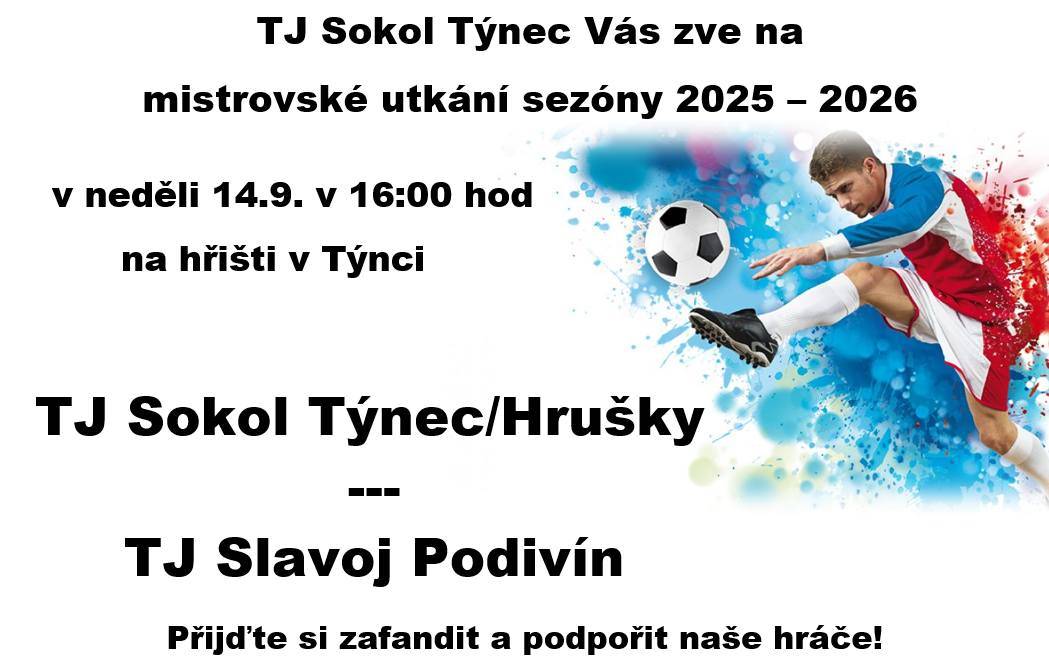 Fotbalové okénko č.6    Zápas v Bílovicích se nevydařil dle našich představ. V prvním poločase nás soupeř díky naší laxnosti a přístupu ke hře zcela přehrával, ve druhém poločase po obměně v sestavě se naše hra sice zlepšila, nicméně opět jsme doplatili na naši koncovku. Konečný výsledek - prohra 3:4 V neděli přivítáme celek z Podivína. Přijďte hráče podpořit!!! Občerstvení zajištěno!!!   V pátek 5.září se uskutečnilo utkání naší "Fotbalové minipřípravky" s celkem Hrušek. Utkání se sehrálo v Hruškách za vydatné podpory zejména rodičů. Naše naděje tentokrát zvítězily poměrem 7:4. Věřme, že vítězství bude pro ně motivací a povzbuzením do dalšího trénování. Za TJ Sokol Týnec Martin Bartoš