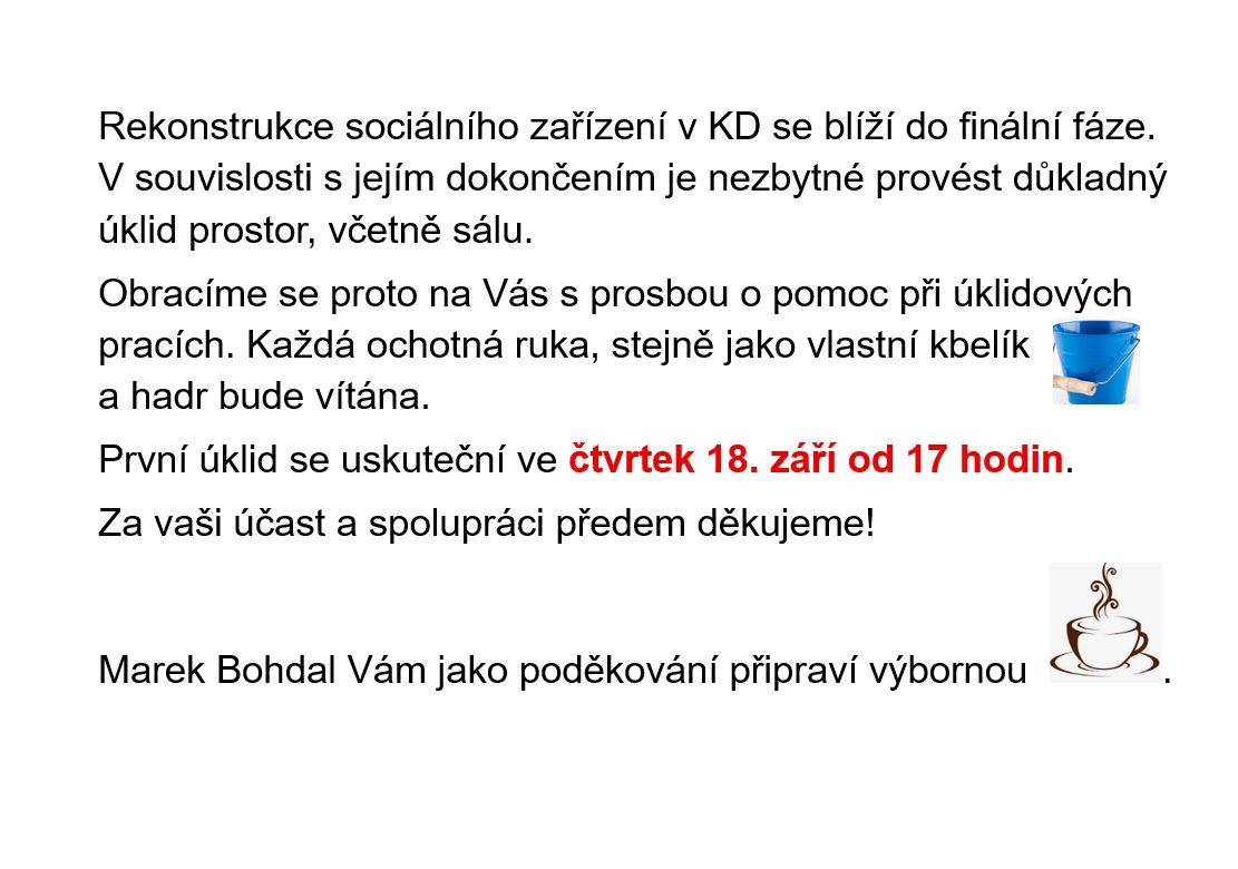 Prosba o pomoc s úklidem v KD