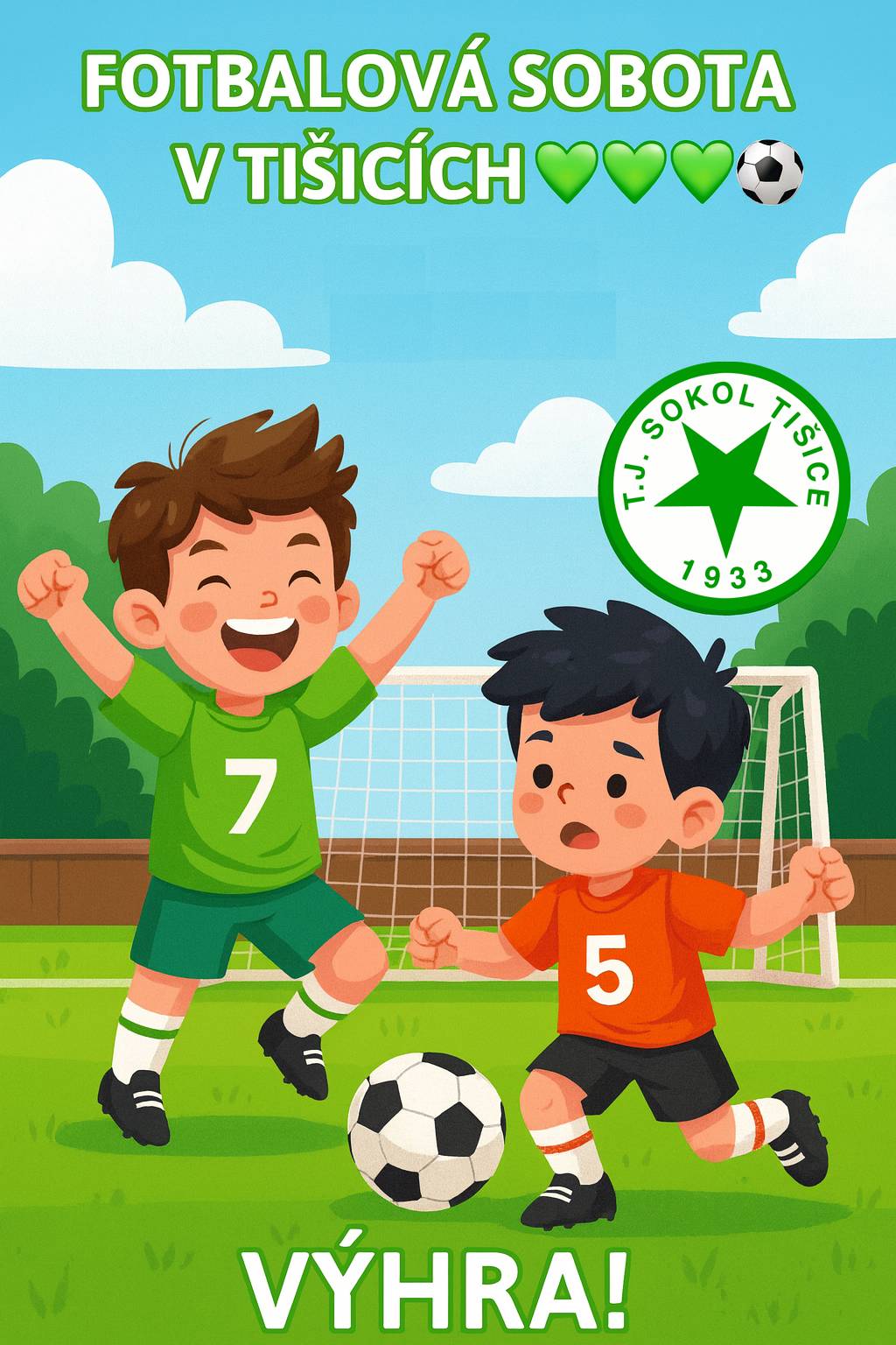 ⚽💚 Fotbalová sobota v Tišicích! 💚⚽ Drazí sousedé, už zítra – v sobotu 13. 9. od 10:00 nás na hřišti v Tišicích čekají hned dva zápasy starší přípravky U11! 🙌 🟢 TJ Sokol Tišice A × Fotbal Neratovice – Byškovice B ⚫ TJ Sokol Tišice B × FC Sokol Ovčáry Přijďte podpořit naše malé fotbalisty 👏👏, čeká nás dopoledne plné gólů, radosti a týmového ducha! 🌟 🥳 Občerstvení zajištěno, dobrá nálada taky – teď už jen chybíme my na tribuně!
