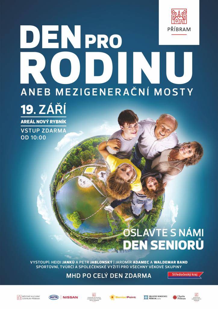 Kulturní akce Den pro rodinu aneb mezigenerační mosty,  se uskuteční dne 19.09.2025 v areálu Nového rybníka v Příbrami v čase od 10:00 – 17:30 hodin.  Více v pozvánce