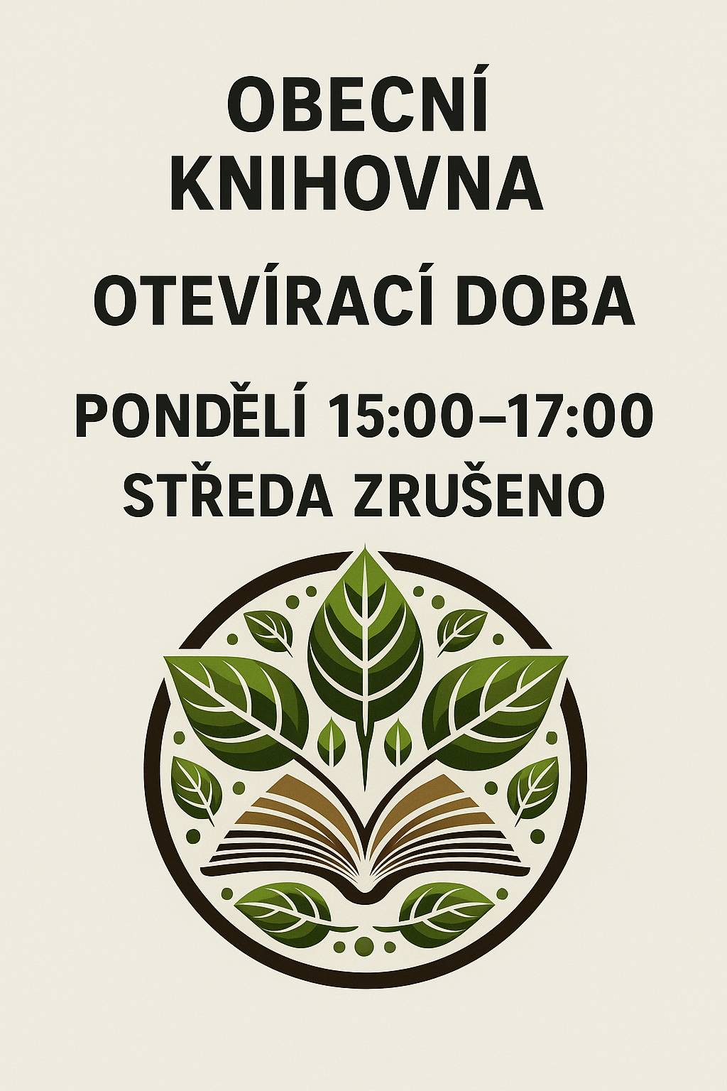 📚🌿 Obecní knihovna Tišice – změna provozní doby 🌿📚 Drazí sousedé, máme pro vás důležité informace: 👉 Pondělní otevírací doba byla posunuta – nově je knihovna otevřena od 15:00 do 17:00 (dříve od 14:00 do 16:00). 👉 Středeční otevírací doba je dočasně zrušena z důvodu úrazu knihovnice. Děkujeme vám za pochopení a těšíme se na vaši návštěvu vždy v pondělí. 💚📖 Vaše knihovna Tišice