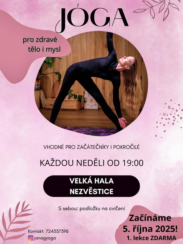 Od 5. října 2025 začínají pravidelné lekce jógy, vhodné pro začátečníky i pokročilé. První lekce je zdarma.