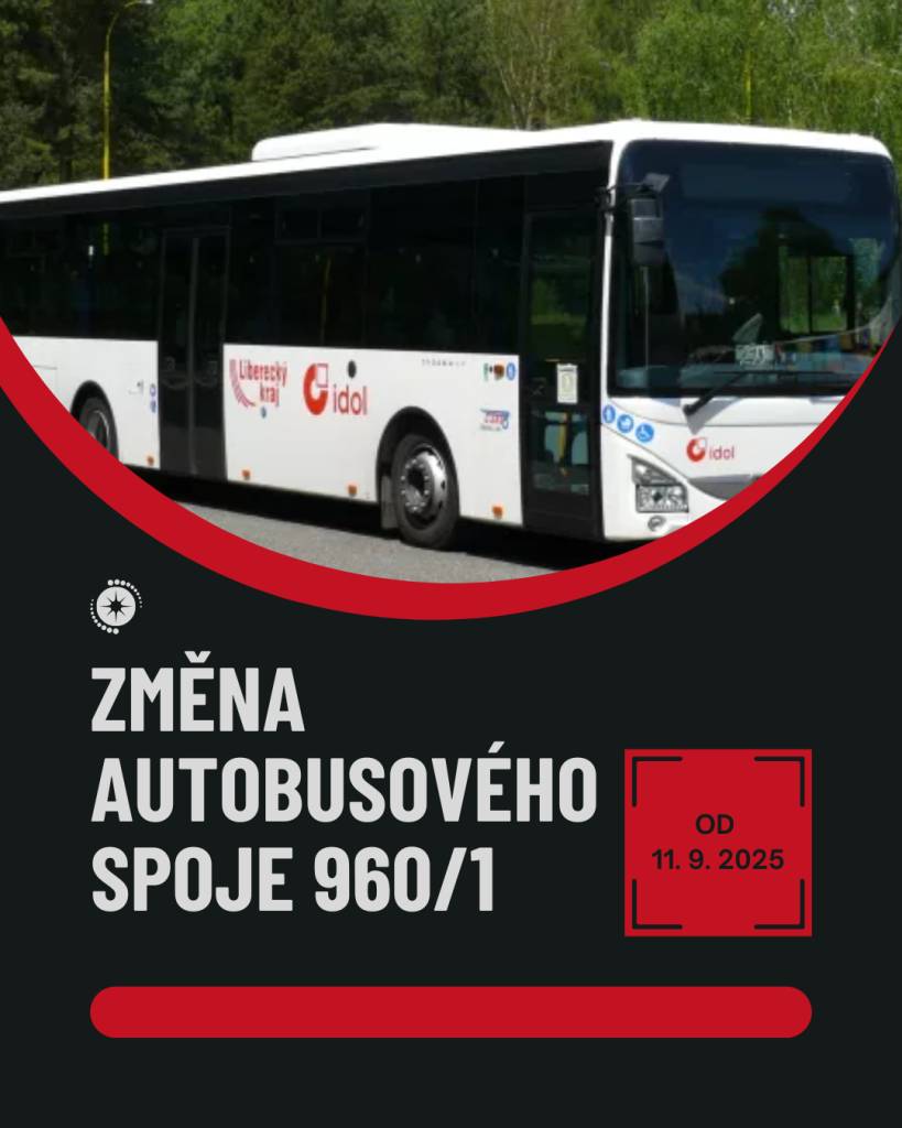 Od čtvrtka 11. září 2025 dochází ke změně autobusového spoje č. 960/1. V Semilech a Jilemnici bude prodloužena doba odbavení, aby v zastávce Jilemnice, Hrabačov, křiž. vznikla návaznost na spoj 949/6.  Přejeme pohodlné cestování.