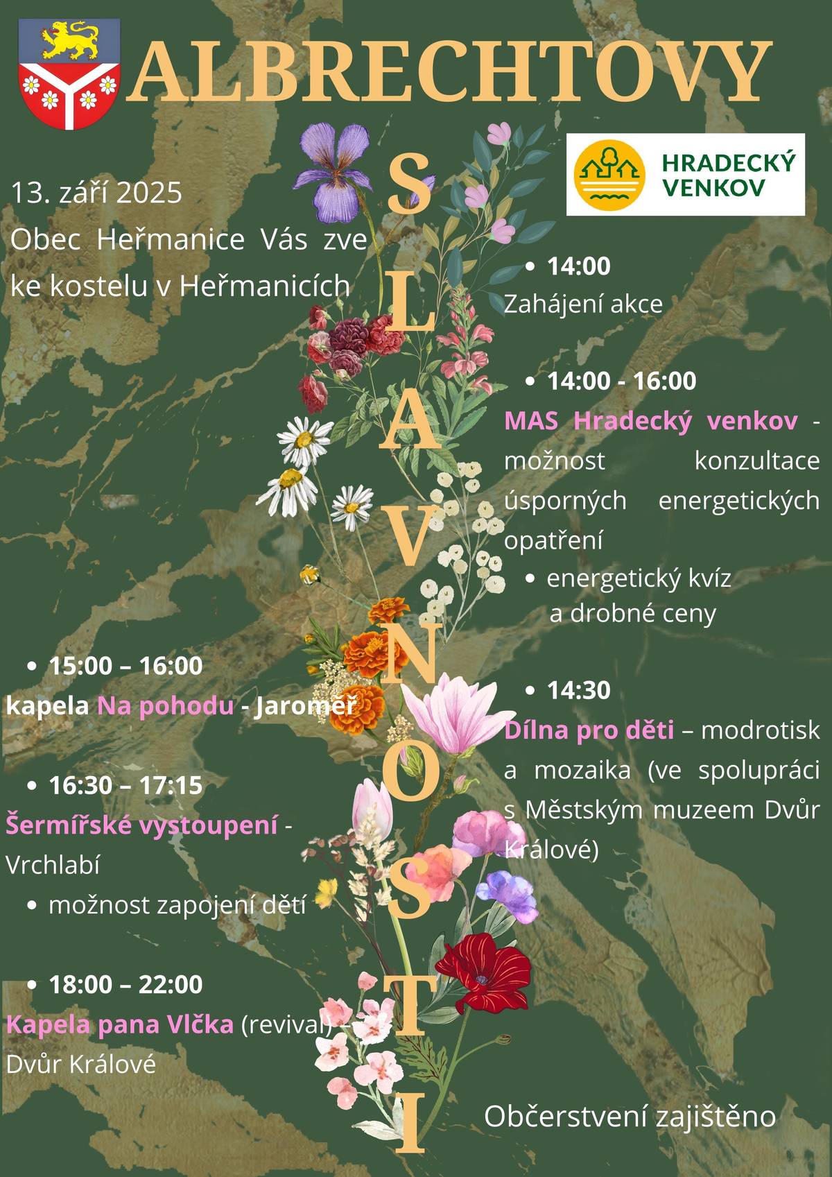Obec Heřmanice Vás srdečně zve na Albrechtovy slavnosti, které se konají tuto sobotu 13. září od 14:00 hod. u kostela v Heřmanicích.