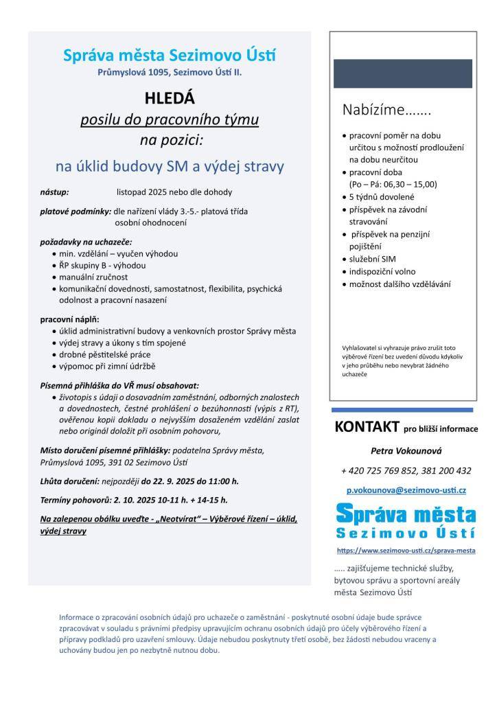 pracovní místo - úklid a kuchyně