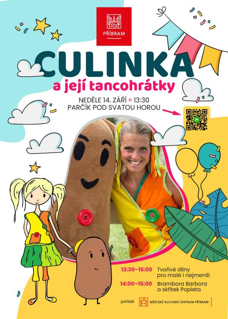 Městské kulturní centrum Příbram zve v neděli 14. září 2025 od 13:30 h všechny nejmladších děti ve věku MŠ a prvního stupně ZŠ, spolu s rodiči, na akci pořádanou v parčíku pod Svatou Horou v Příbrami.