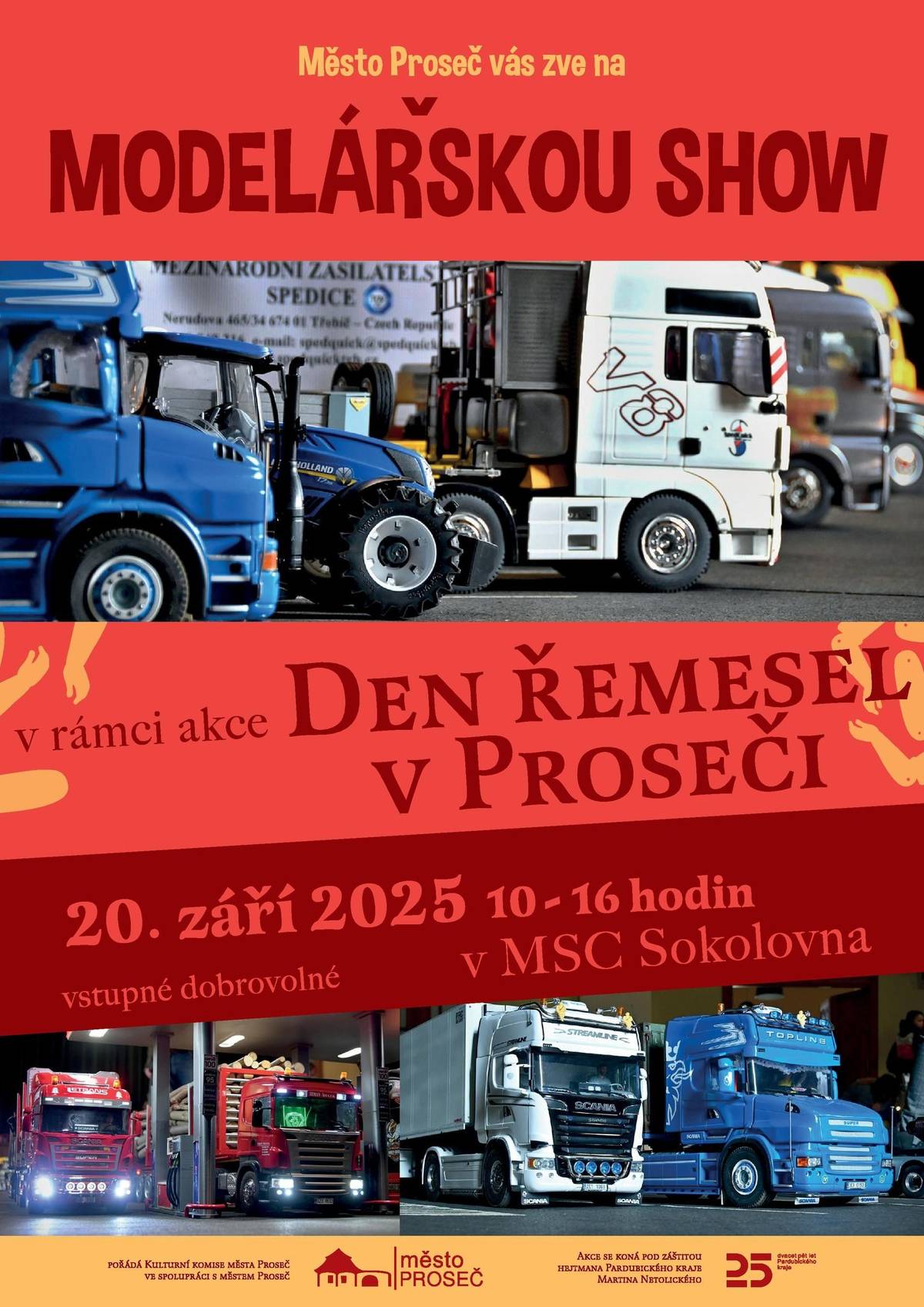 V sobotu 20.9., se v Proseči uskuteční hned několik akcí, na které jste tímto srdečně zváni. V 10 hod začíná na náměstí Den řemesel, v Rychtářových sadech výstava králíků, holubů a drůbeže a v MSC Sokolovna se celý den koná Modelářský den.