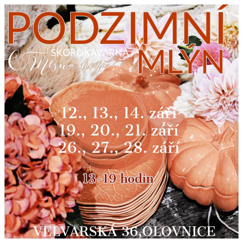 Podzimní mlýn se otevírá na 3 víkendy, tak si nenechte ujít jeho čarovnou atmosféru.   Ať už dorazíte s kamarádkou, rodinou, dětmi či jen tak, pro všechny je něco připraveno.   Od dekorací až po dobroty.