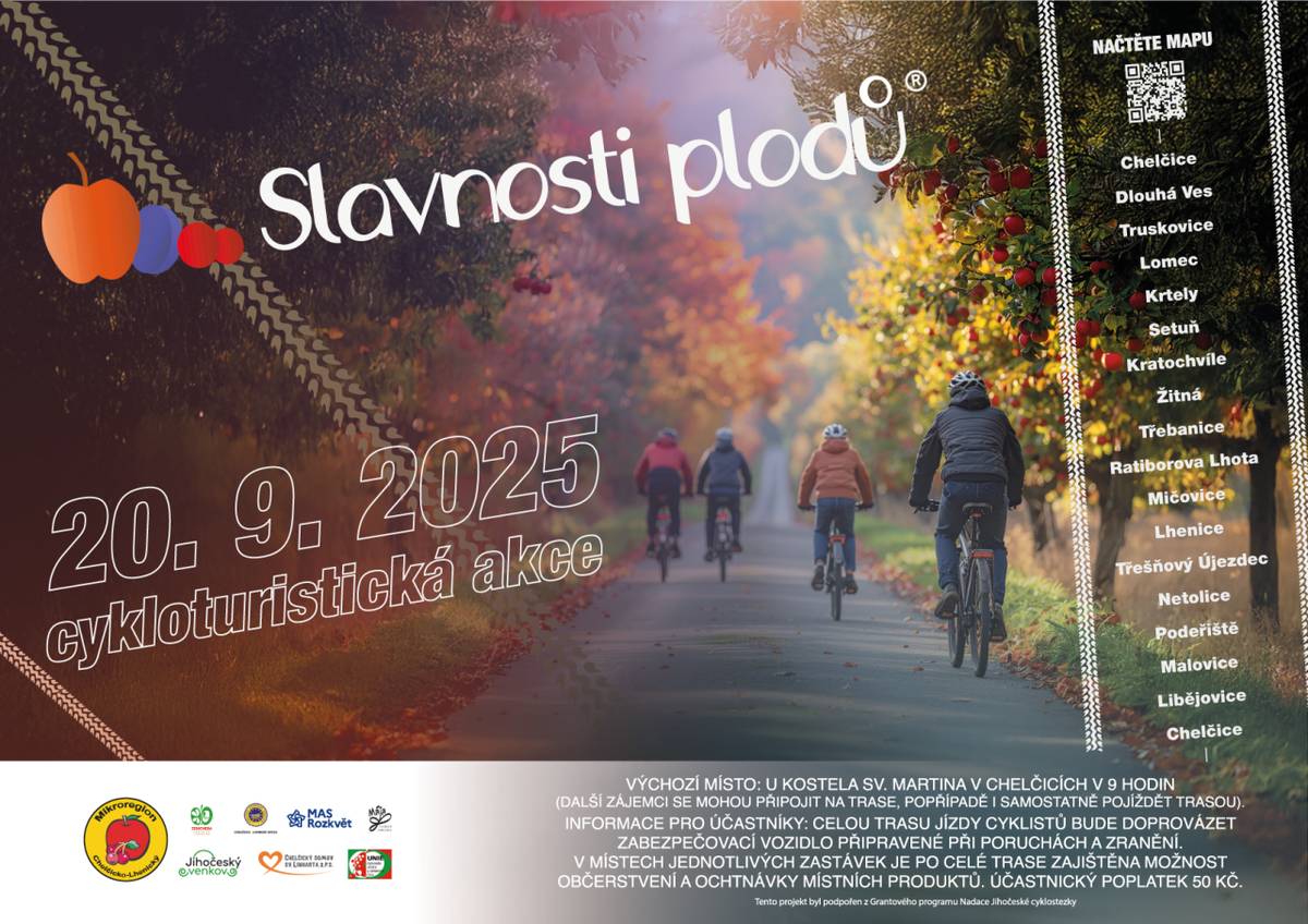 Mikroregion Chelčicko-Lhenický, svazek obcí Vás srdečně zve na cykloturistickou akci Slavnosti plodů.