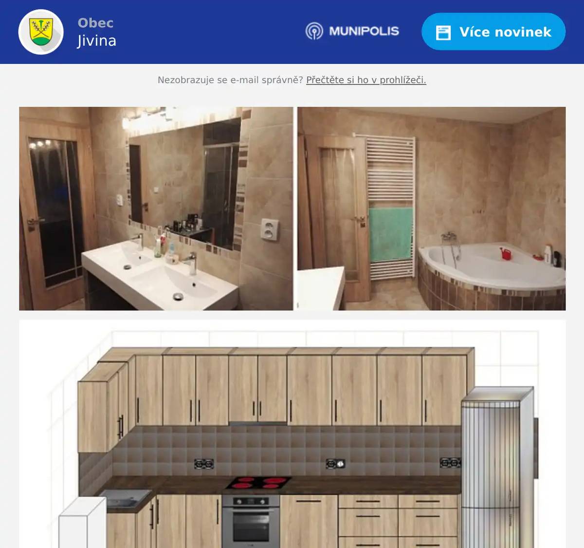 Obec Jivina informuje o záměru pronajmout nově zrekonstruované bytové prostory v 1.NP v budově č.p. 8 (nad hostincem “U Baslů”) v obci Jivina. Nájemní smlouva bude uzavřena na dobu určitou s možností opakovaného prodloužení dle vzájemné dohody. Pronajímané prostory:kuchyňský kout s obývacím pokoje s přípravou na krb o celkové výměře 38 m²dětský pokoj o výměře 25 m2•ložnice o výměře 16 m2koupelna a samostatné WC o celkové výměře 10 m²•technická místnost 3 m2chodba o výměře 7 m²spíž 3 m2Celková výměra pronajímaných prostorů je cca 100 m2 Dále má nájemce k dispozici půdní prostory pro ukládání sezónních věcí.Izolační plastová okna budou vybavena vnitřními žaluzie. Podlahovou krytinu tvoří kvalitní vinylová podlaha, kromě koupelny, záchodu a technické místnosti, kde je keramická dlažba. Celý byt je nově vymalován..