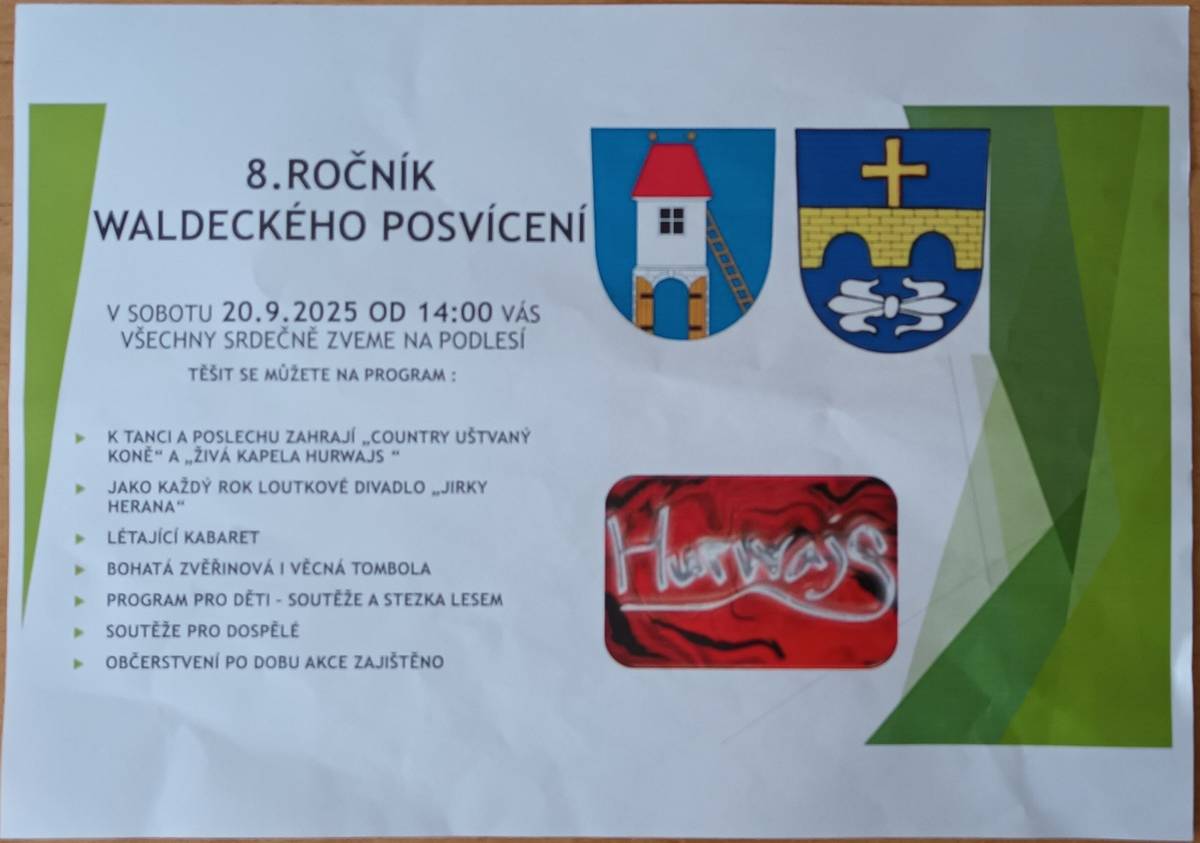 V sobotu 20. 9. 2025 se pořádá 8. ročník Waldeckého posvícení.