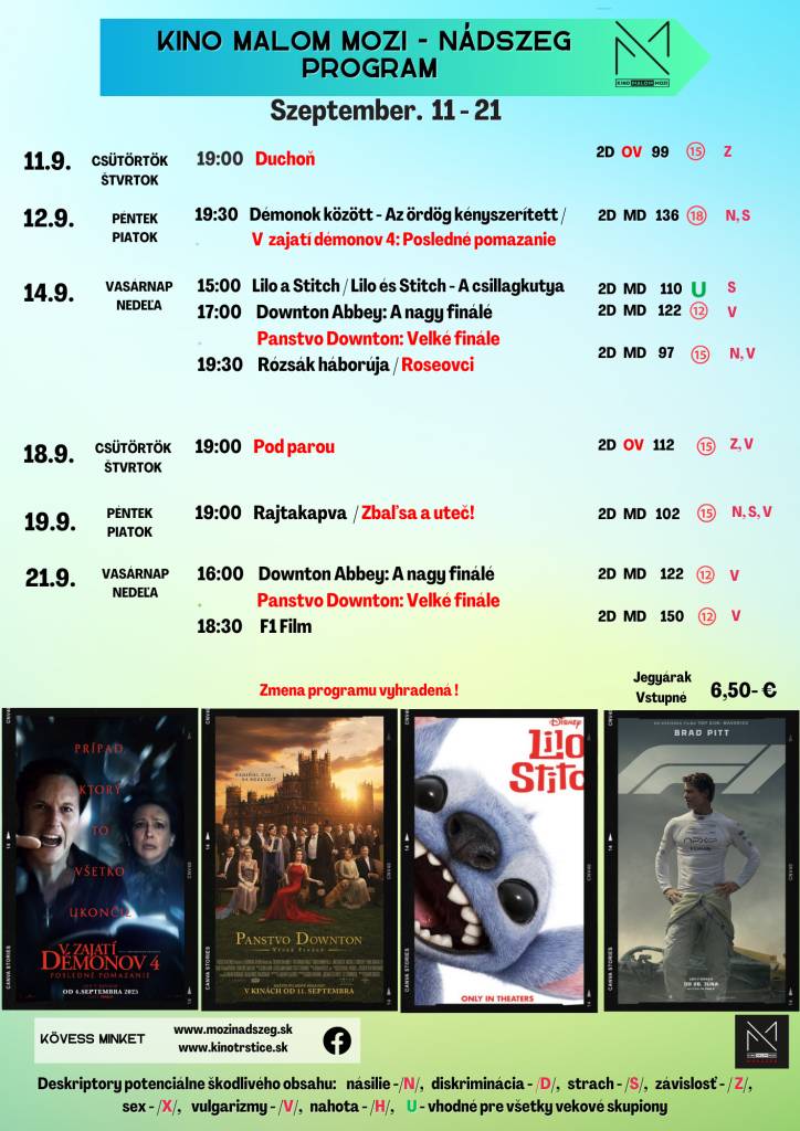 KINO MALOM MOZI NÁDSZEG (TRSTICE) - PROGRAM