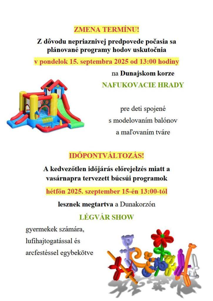 Zmena termínu hodov na Dunajskom korze v Kravanoch nad Dunajom  A karvai búcsú időpontjának változása