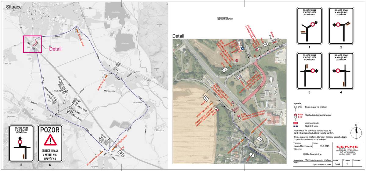 Z důvodu opravy povrchu vozovky dojde v termínu od pondělí 15. 9. 2025 do 21. 9. 2025 k úplné uzavírce silnice II/644 ve městě Mohelnice. Jedná se úsek na vjezdu do Mohelnice ze směru od Újezda po křižovatku u Obchodní akademie.