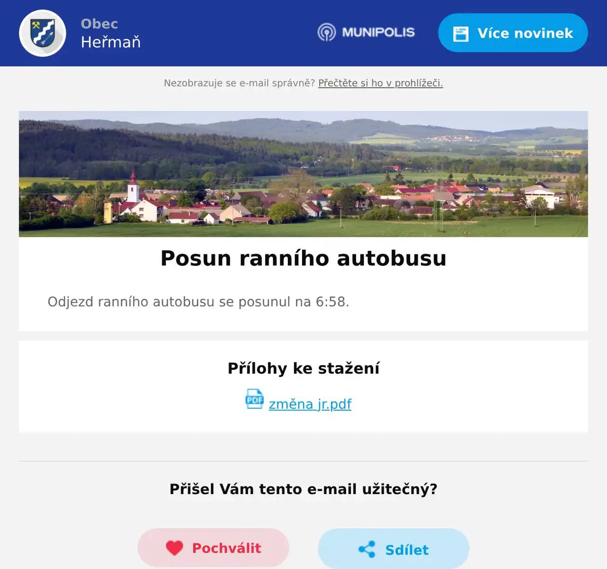 Odjezd ranního autobusu se posunul na 6:58.