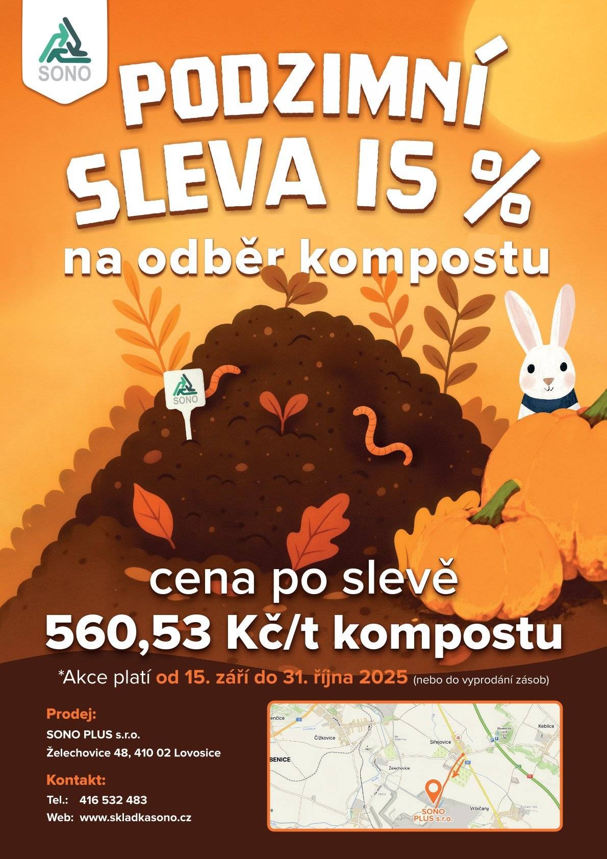 Naše skládka SONO plus s.r.o. u Lovosic nabízí kompost se slevou. Více viz leták.
