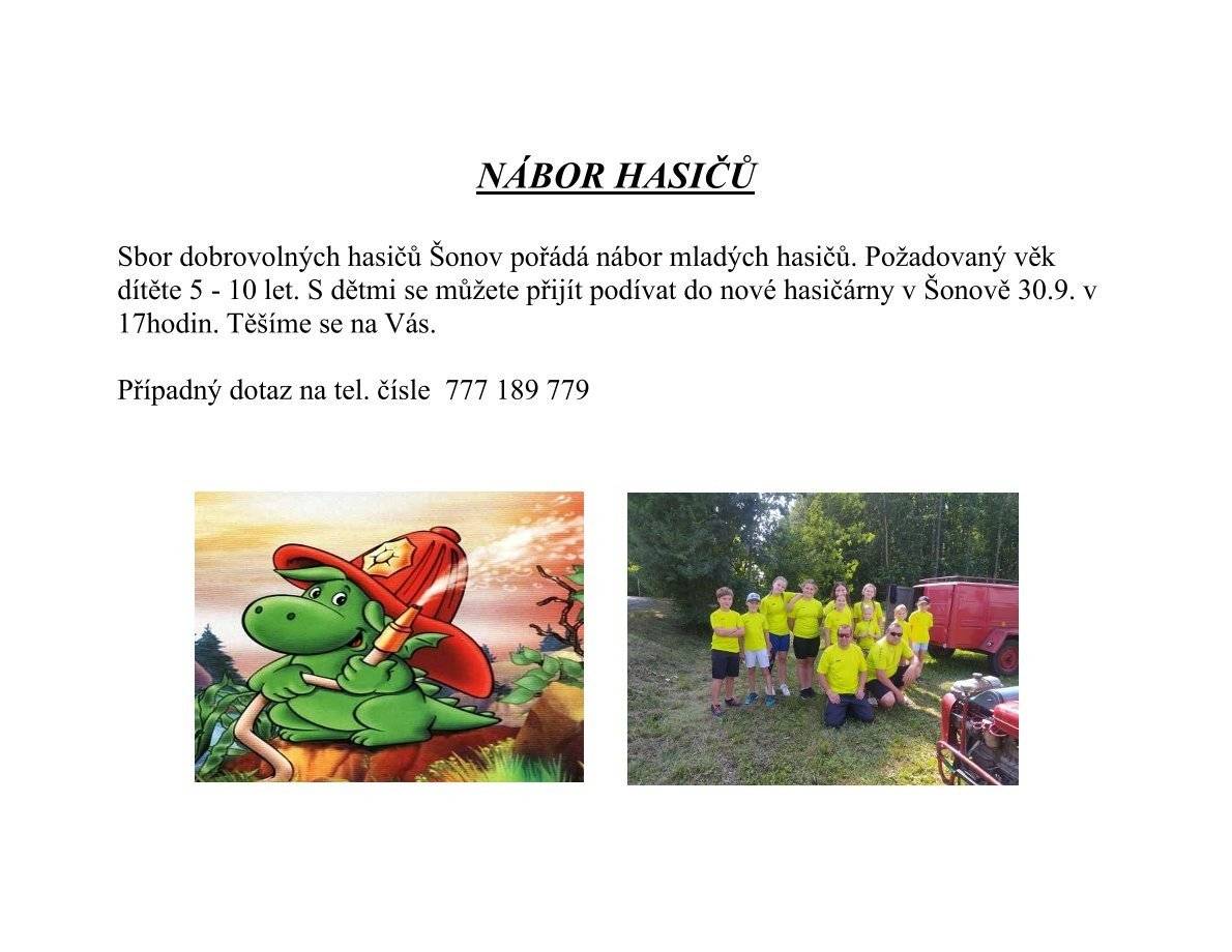 Vážení přátelé, dnes přinášíme nabídku na nábor nových mladých hasičů🧙♀️. Přejeme úspěšný nový pracovní týden👍. #obecprovodovsonov #aktuality