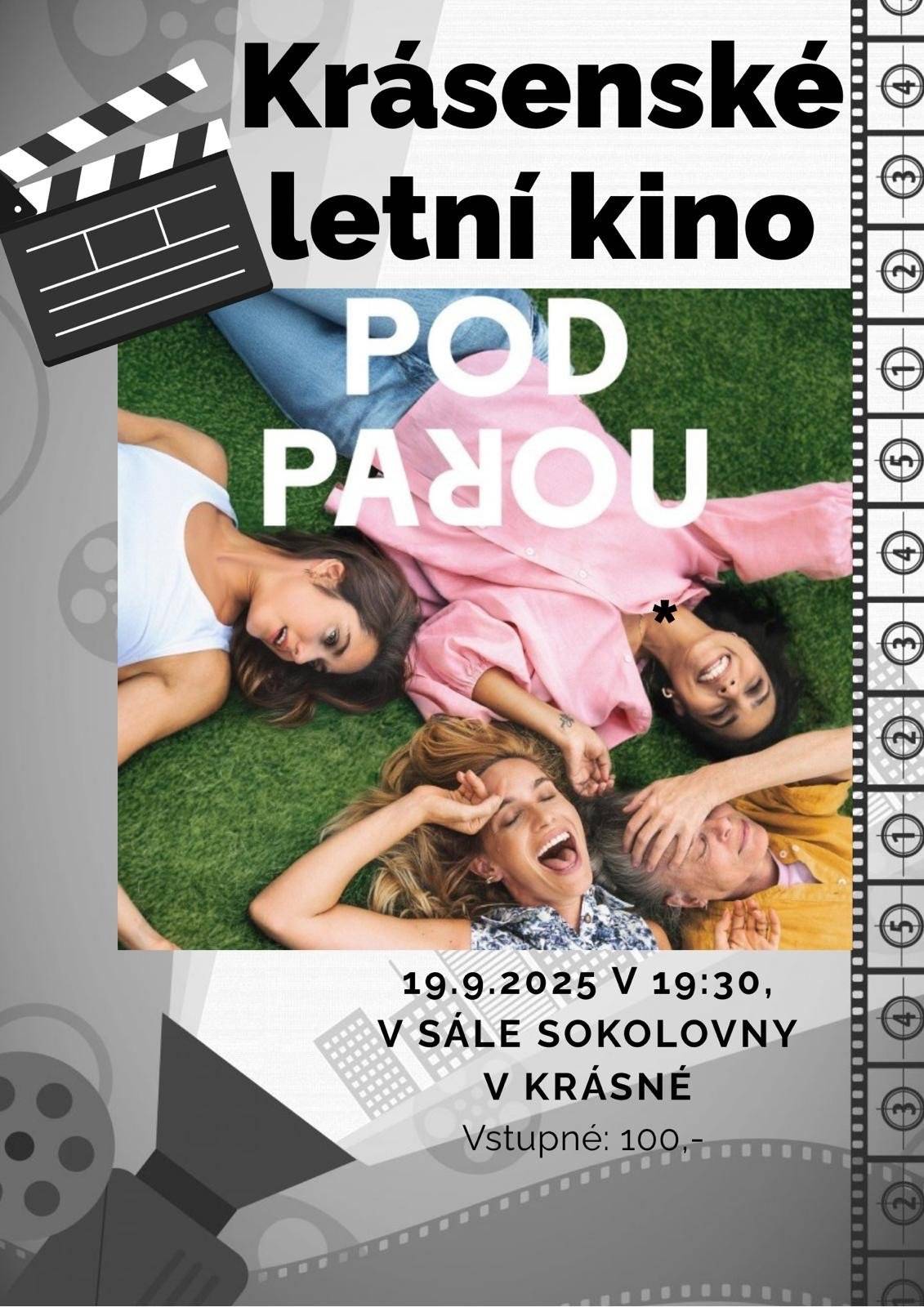 Milí občané, v pátek 19.09.2025 od 19:30 hodin se v sále krásenské Sokolovny uskuteční promítání filmu "Pod parou". Vstupné 100,- Kč na místě.  Budeme se těšit!