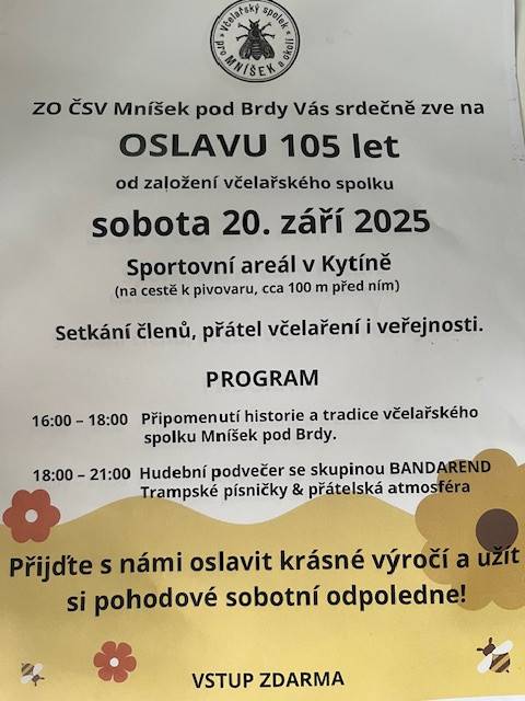 105 LET OD ZALOŽENÍ VČELAŘSKÉHO SPOLKU V MNÍŠKU POD BRDY