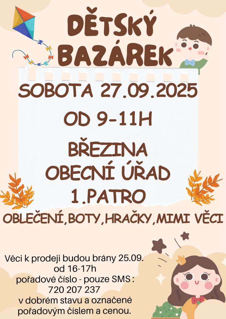 Dne 27.9.2025 proběhne již tradiční bazárek pro naše nejmenší.