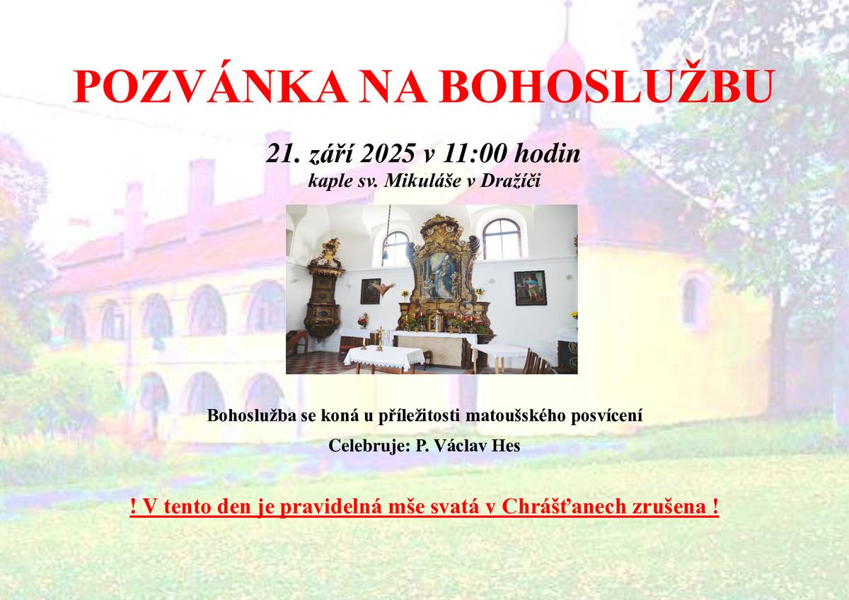 POZVÁNKA NA BOHOSLUŽBU 21.9. 2025 v 11:00 hodi