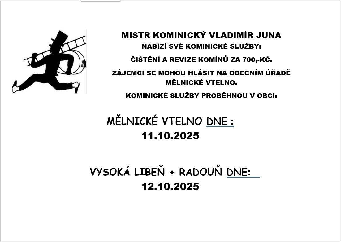 Mistr kominický Vladimír Juna nabízí čištění a revize komínů.
