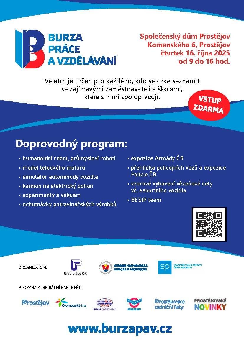 Veletrh, který se bude konat 16. října 2025 ve Společenském domě Prostějov.